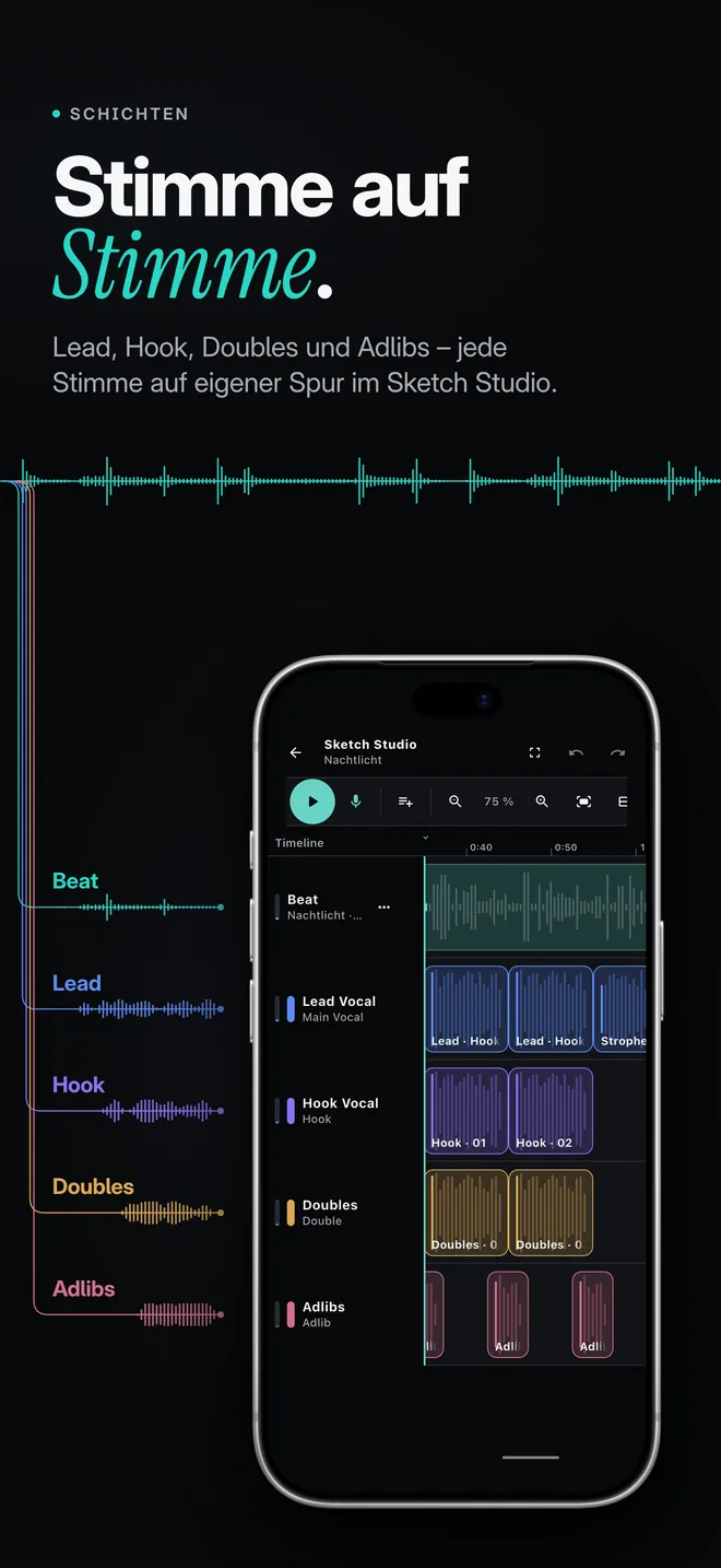 App-Store-Motiv „Stimme auf Stimme“ mit dem Sketch Studio von VERSIQ.